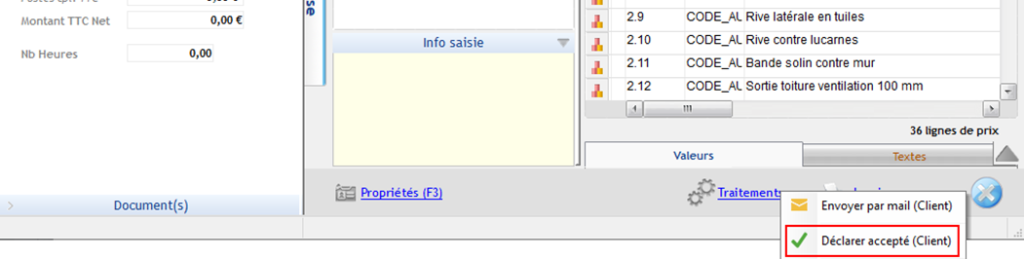 Déclarer le BPU comme accepté 