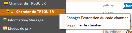 Changement des extensions sur la fiche chantier et remplacement par d'autres codes. 