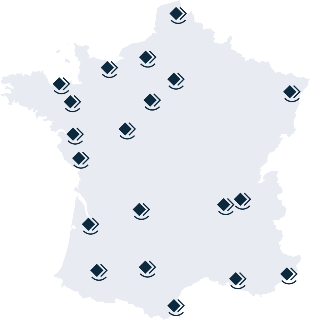 Carte de France avec la localisation des distributeurs agréés Optim'BTP