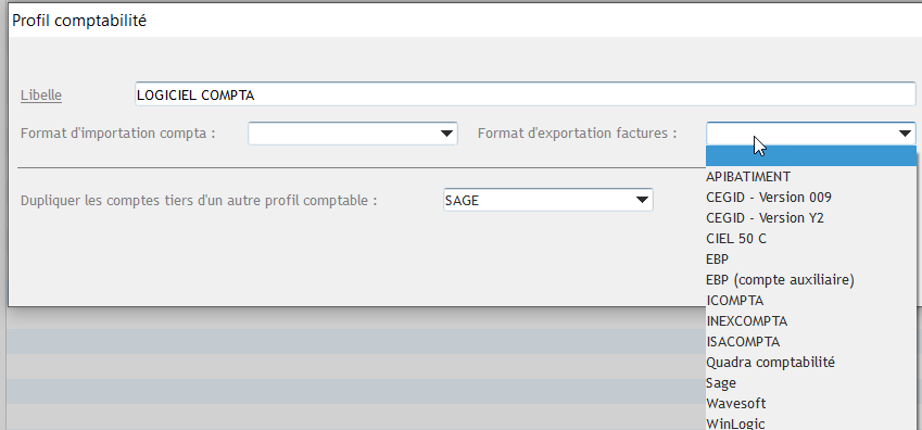 Création d'un nouveau profil comptable avec le nouveau format d’export