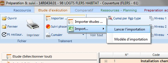 Lancer un import Excel depuis l'étude exécution