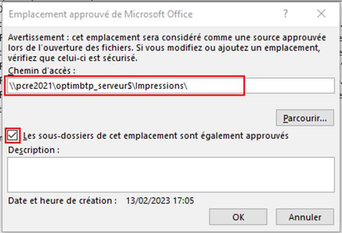 Emplacement approuvé de Microsoft Office