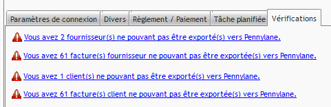 Capture de l'écran Paramétrage et de l'onglet Vérifications