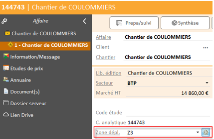 Définir les zones sur le chantier par bibliothèque