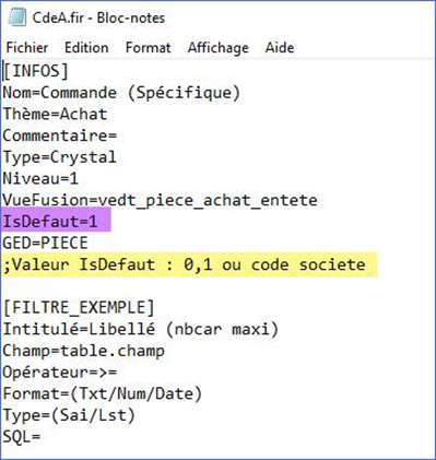 Capture du contenu du fichier FIR et des modifications à faire