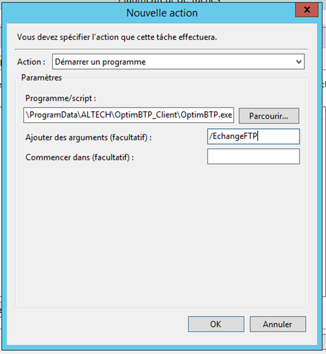 Capture de l'écran de Création d'une nouvelle action