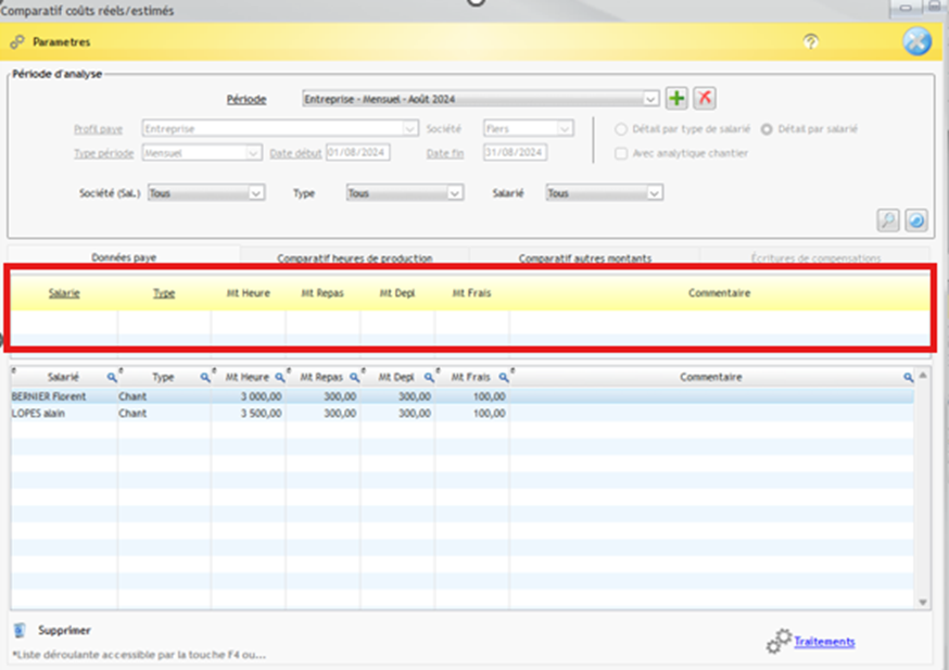 Capture de la saisie des informations dans la ligne supérieure de la fenêtre