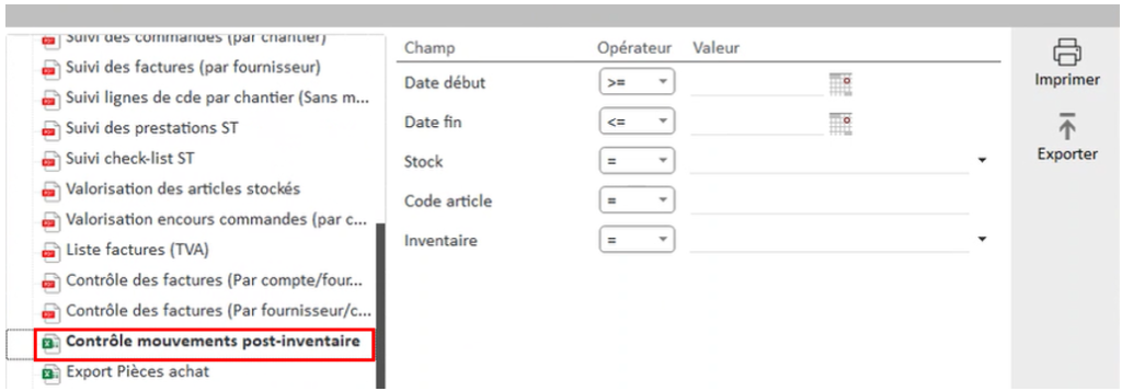 édition contrôle des mouvements