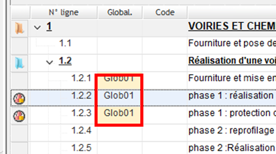Capture des lignes ayant une Globalisation dans le devis