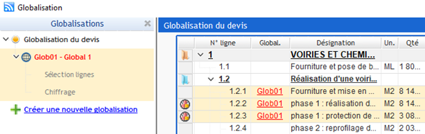 Capture de l'alerte de Globalisation à recalculer sur les lignes concernées