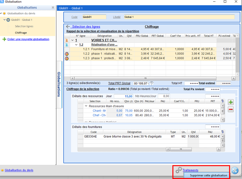 Capture de la suppression d'une globalisation