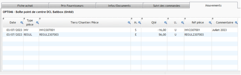 onglet mouvements fiche article