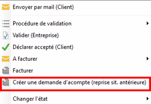 capture création demande d'acompte