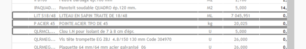 Capture de la demande de prix et des articles ajouter par glisser - déposer