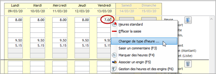 Capture de l'écran de modification du type d'heure