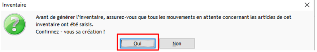 Fenêtre de confirmation que tous les mouvements en attente ont été saisis 