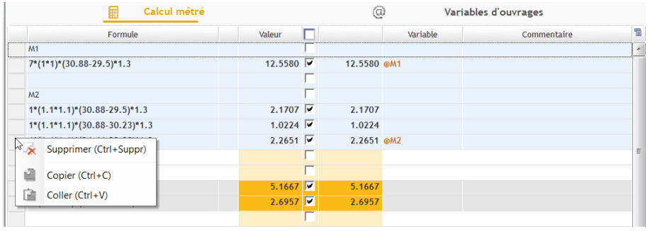 Capture de l'écran Calcul métré