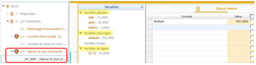 utilisation des variables d'ouvrage