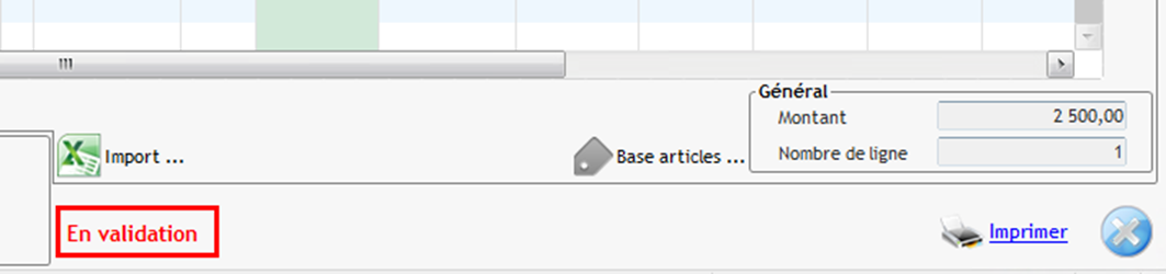 Affichage du message En validation sur la commande fournisseur