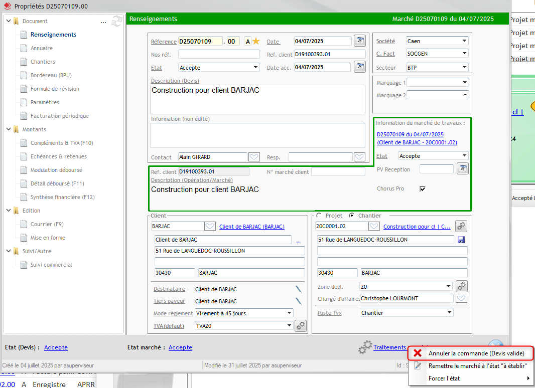 Annuler la commande (Devis valide)