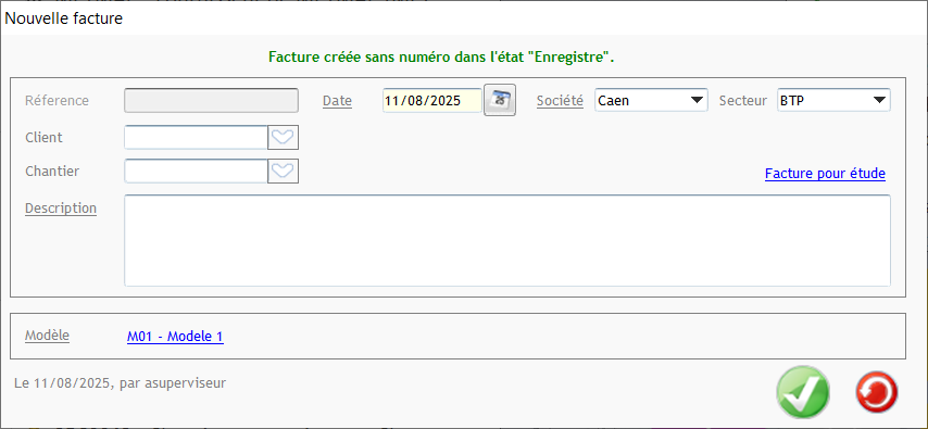 Capture de l'écran Nouvelle facture
