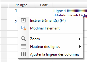Menu Hauteur des lignes