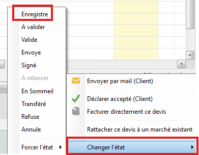 Changer l'état d'un devis