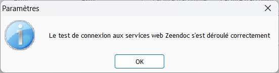 Capture d'écran de la fenêtre de confirmation du test de connexion