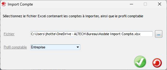 Capture de la sélection du fichier d'import et du profil comptable