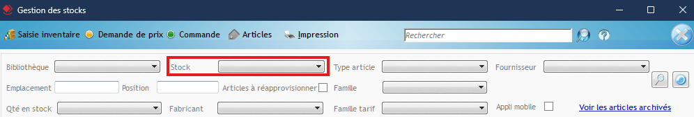 Capture de l'écran Gestion des stocks dans l'ERP Optim'BTP Entreprise