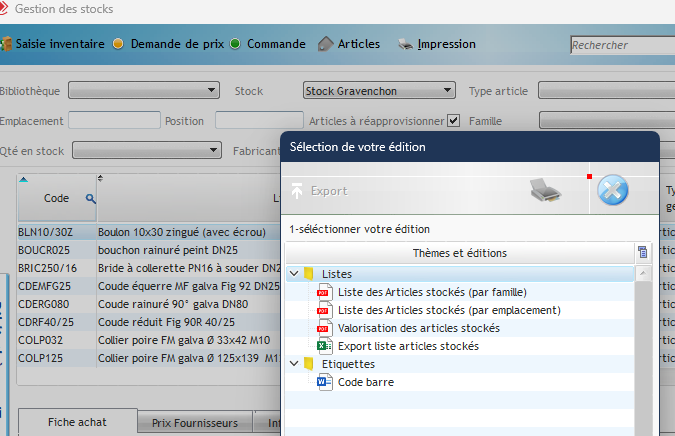 Edition de la liste des articles à réapprovisionner