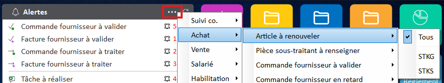 Création d'une alerte sur les articles à réapprovisionner dans le widget de l'écran d'accueil d'Optim'BTP Entreprise