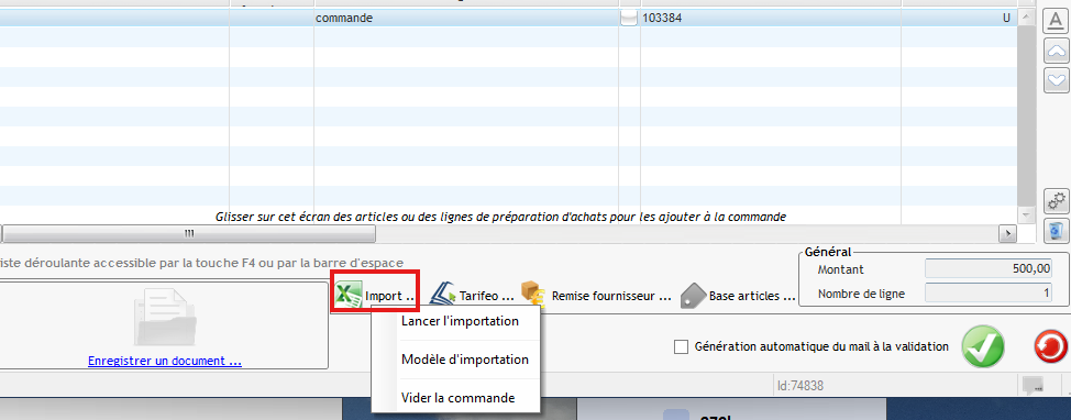Lancer l'importation depuis Excel