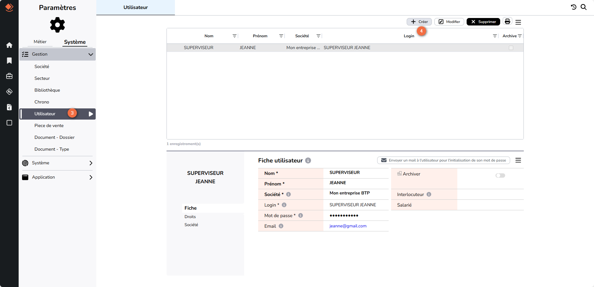 paramétrage utilisateur