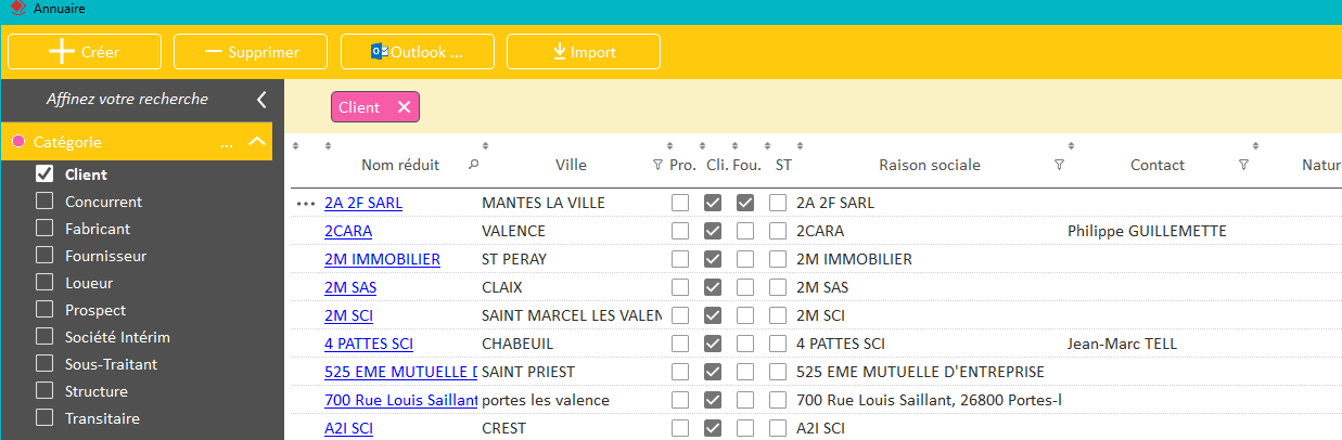 Capture de l'Annuaire et de la liste des clients dans Optim'BTP Entreprise