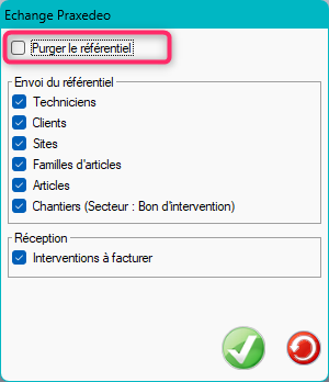 Capture des options de l'actualisation des données Praxedo et notamment de la purge du référentiel