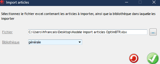 Capture de l'écran Import articles