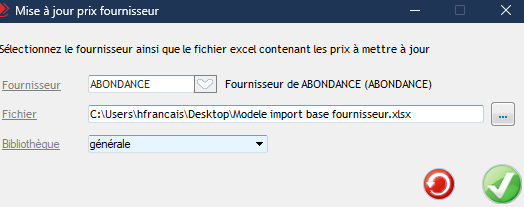 Capture de l'écran Import articles