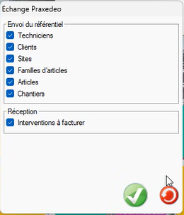 Capture des options de l'actualisation des données Praxedo
