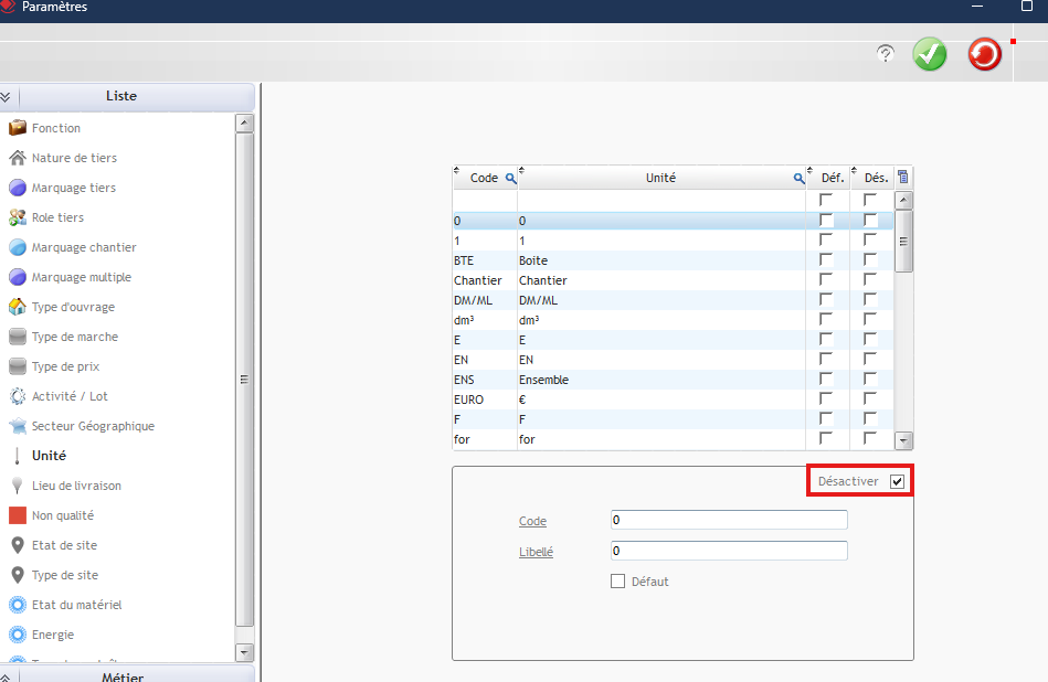 Désactiver une unité
