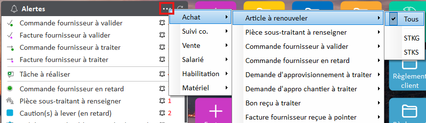 Capture d'écran du menu Article à renouveler dans Optim'BTP Entreprise