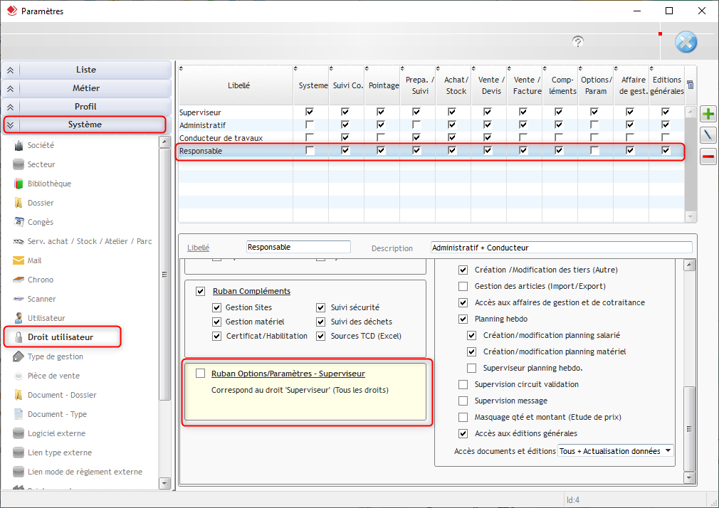 Capture de l'écran Paramètres pour paramétrer des profils d'utilisateur