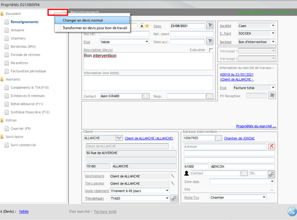 capture modificaton secteur