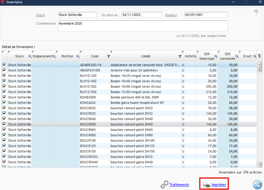 édition support inventaire