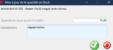 mise à jour quantité stock