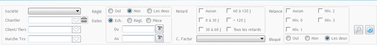 filtres des échéances à relancer