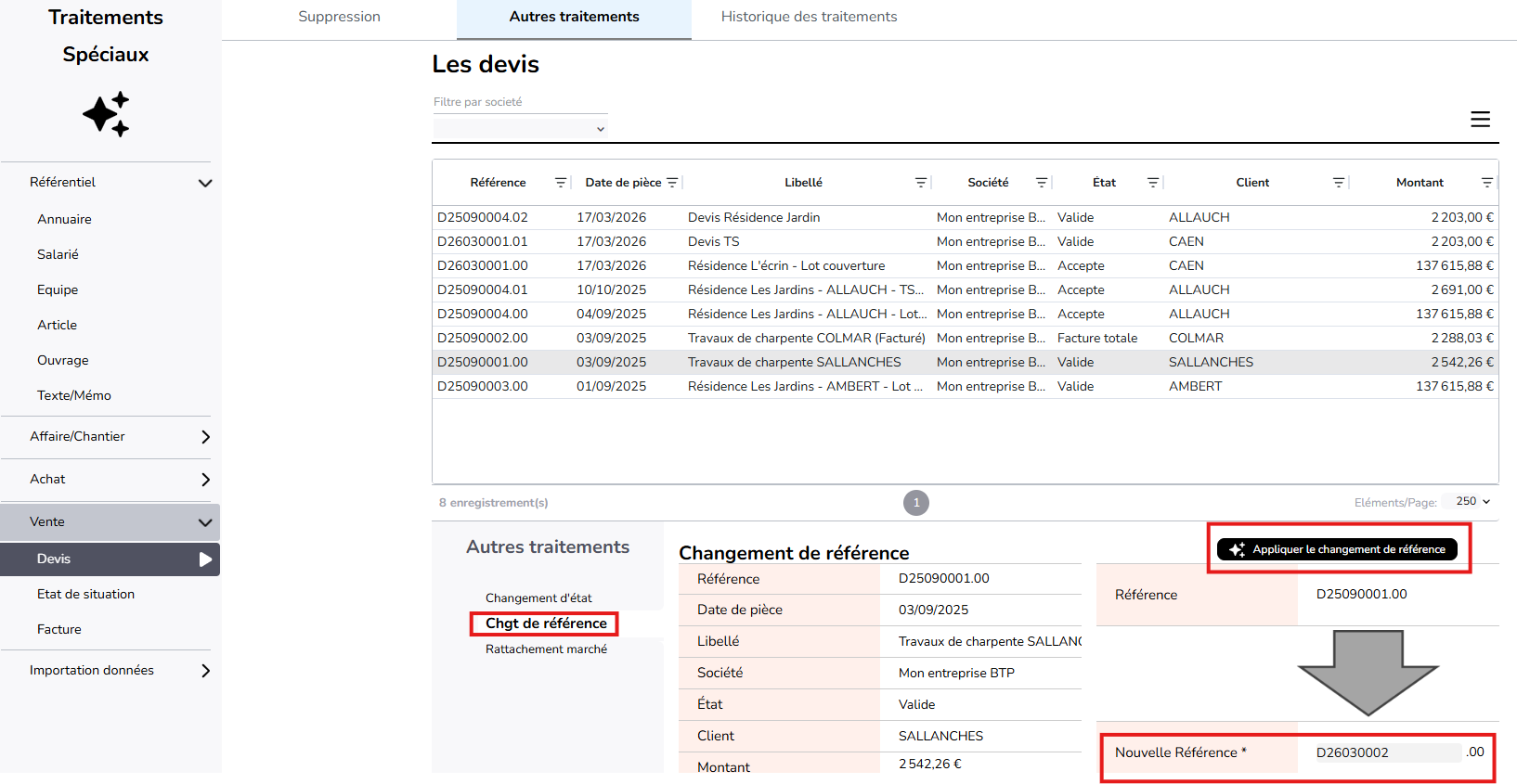 changement de référence