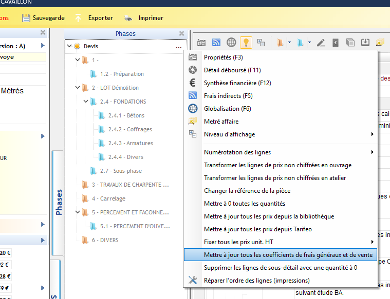 volet phase mise à jour coeffcients