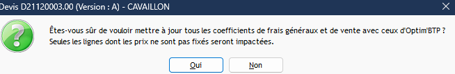 message validation mise à jour coefficient