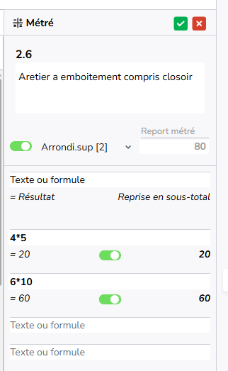 calcul métré ligne à ligne